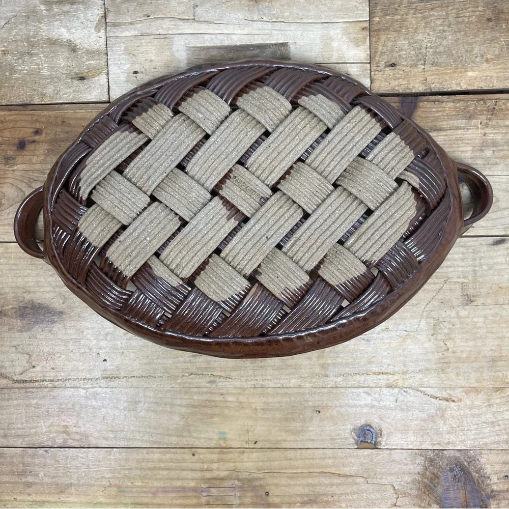 Parmentier Decors Woven Basketweave Ceramic Platter Vintage‎ Studio Pottery